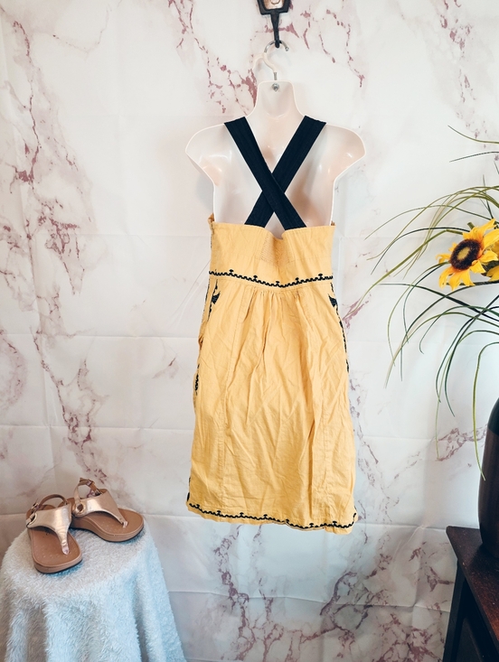 Anthropologie Floreat Y2K Floral Embroidered Dress Smocked Full Skirt Pockets - Picture 5 of 7